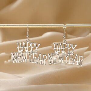 NEW Silver Happy New Year Earrings